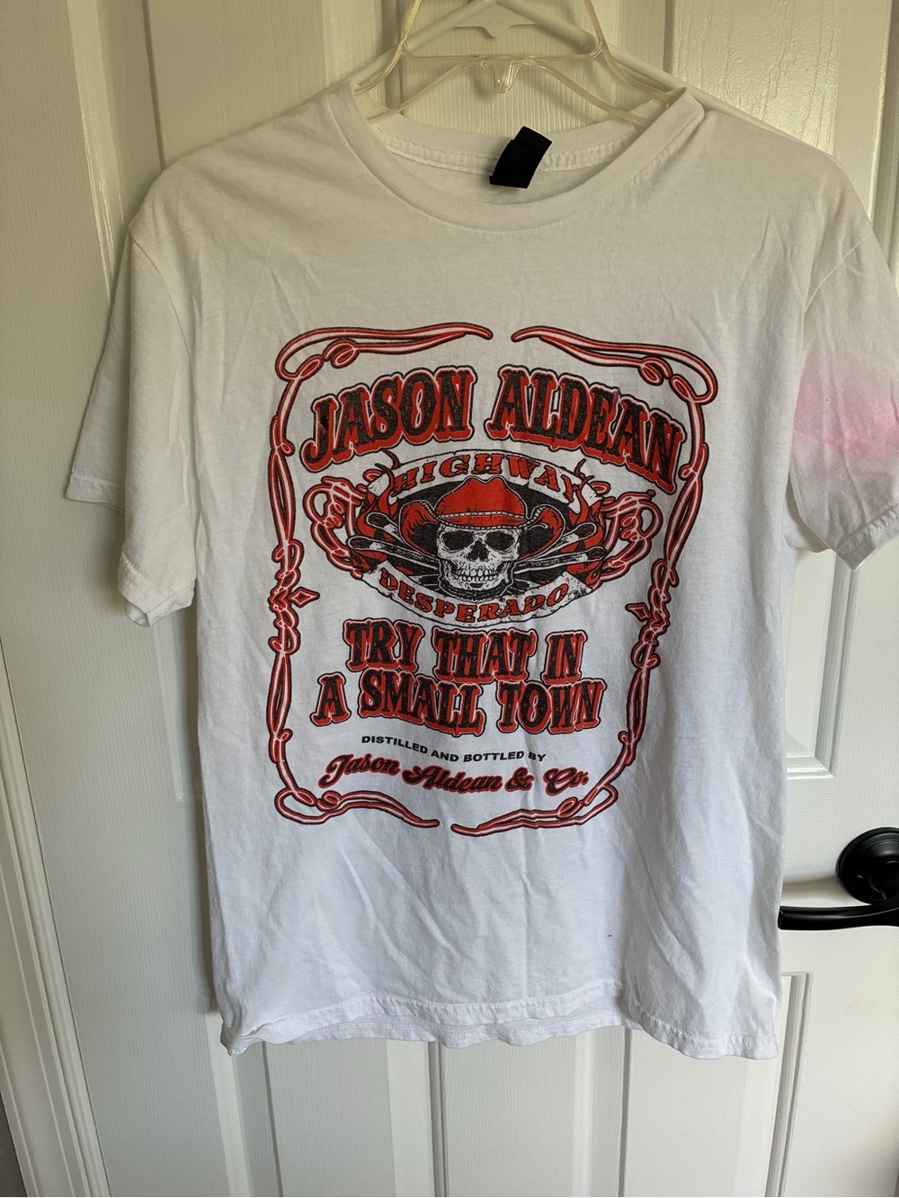 White  Jason Aldean concert t-shirt front and back graphics Medium